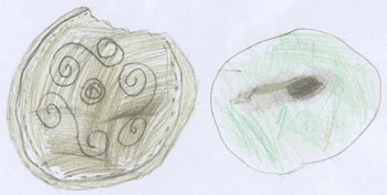 Pair of brooches drawn by Athene age 8