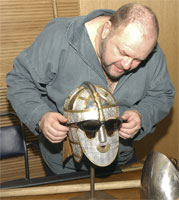 Magnus Siguardsson with a replica Sutton Hoo helmet