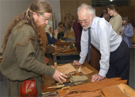 Leather worker explaining his trade
